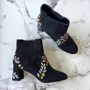 Sophia Webster Liliana Black Suede Embroidered Booties Size 38.5